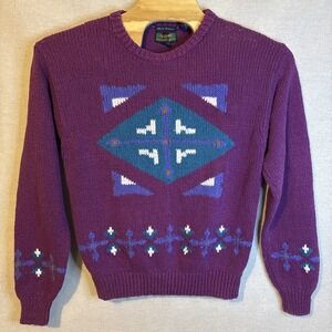 Vintage Colours Alexander‎ Julian Mens Med Purple Cotton Sweater Geometric Knit